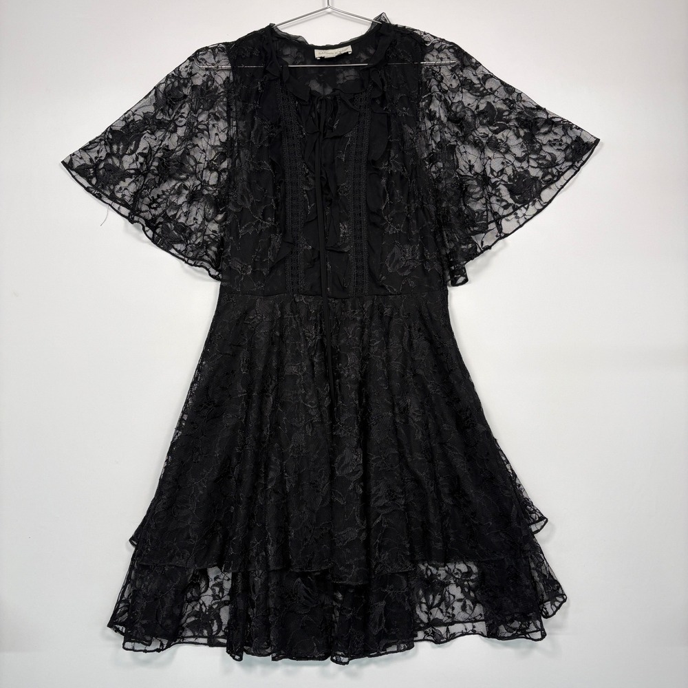 Sachin & Babi Women Dress 10 Black Onassis Layered Corded Lace Ruffle Silk Trim
